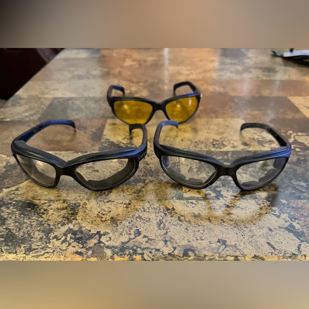 Set of 3 CurvZ Clear Foam-Lined/ Curv motorcycle glasses Matte Black Frames